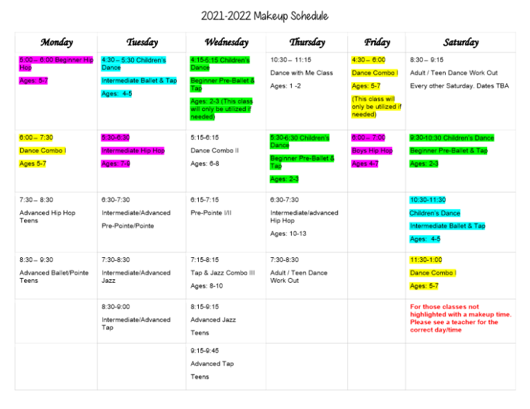 Class Schedule - JeannettesdanceschoolJeannettesdanceschool